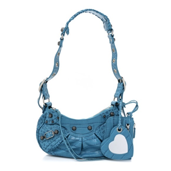BALENCIAGA | Le Cagole XS Handbag | Turquoise Blue Croc Embossed Skin - Picture 1 of 9